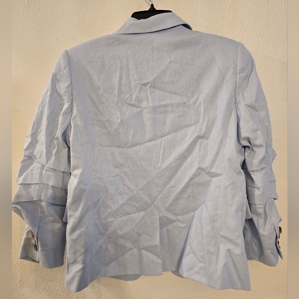 NWOT Banana Republic Linen-Blend Ruched-Sleeve Blazer In Blue Meditation Size 10 - Picture 11 of 14